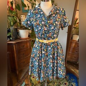Retro Fit And Flare Dress Floral Forest Animals, Plus Size 1X